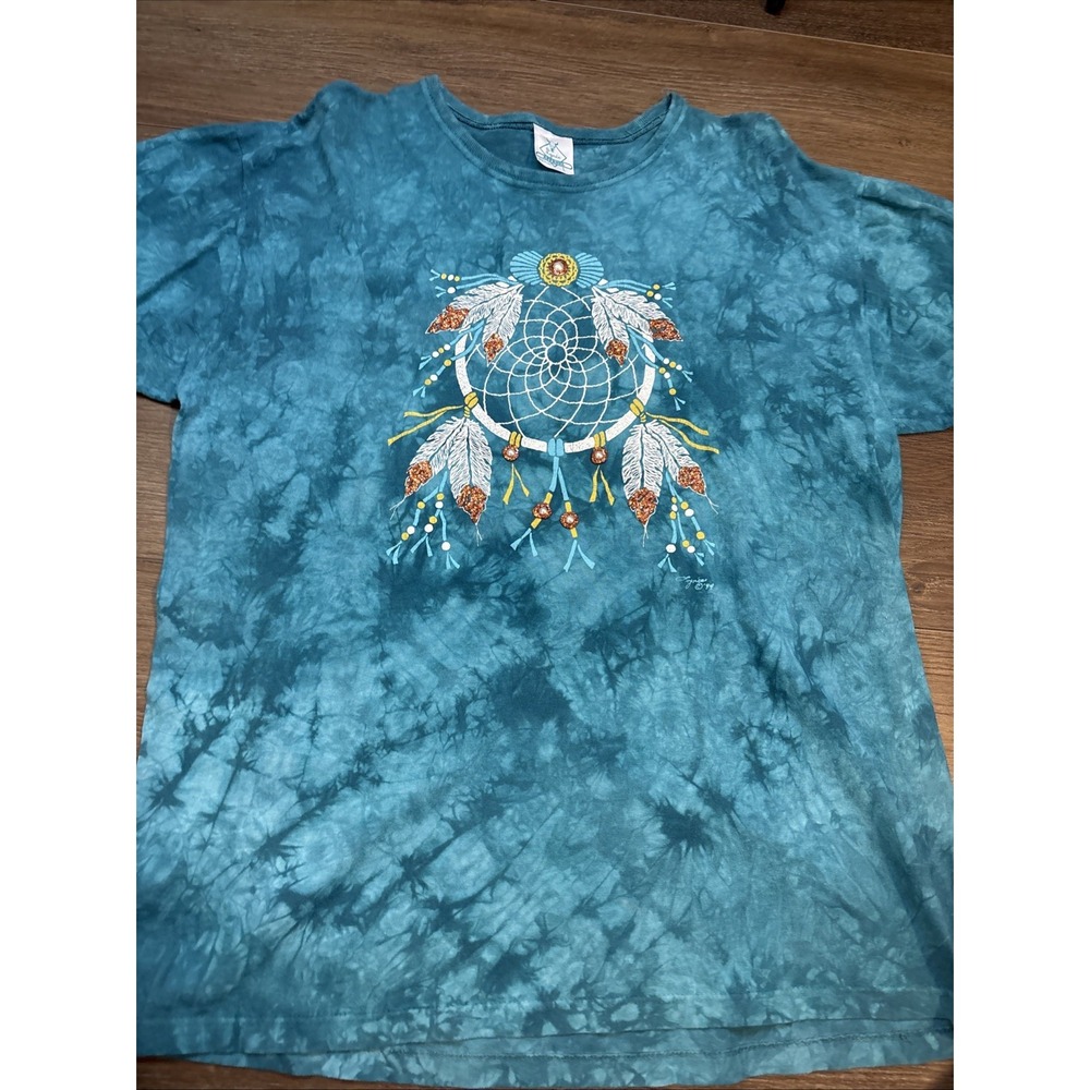Vintage Lynee Apparel Shirt American Indian Teal Tie Dye Style 1997 Large Usa